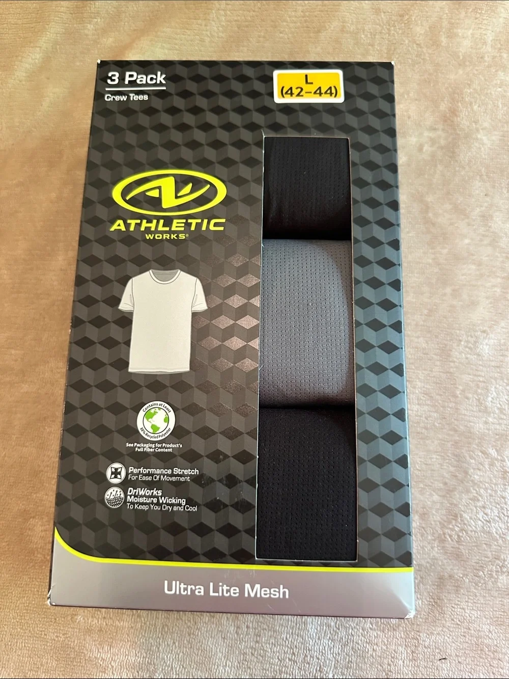 Athletic Works 3-Pack Ultra Lite Mesh Crew Tees - Black & Gray
